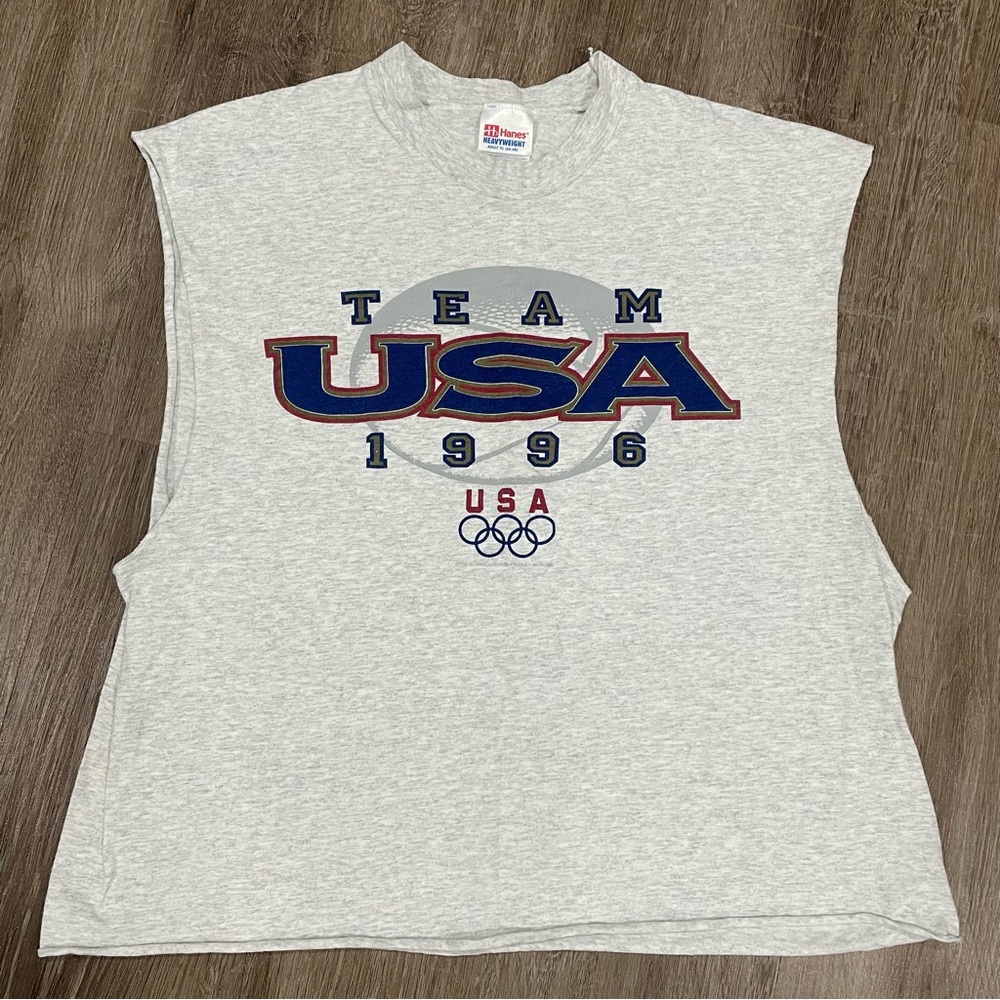 Vintage 1996 Team USA Olympics Cutoff Tee Light Heather Grey Men’s Size XL